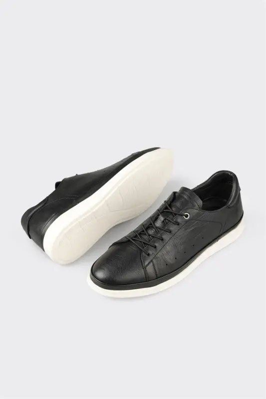 Black Leather Men's Casual Shoes - 3