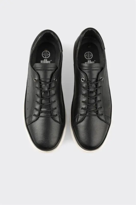 Black Leather Men's Casual Shoes - 4