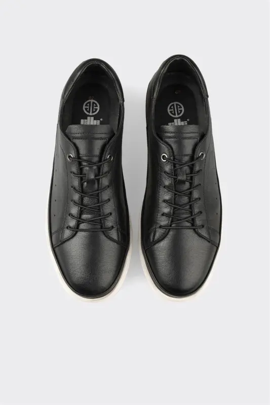 Black Leather Men's Casual Shoes - 4