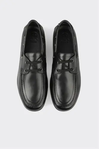 Black Leather Men's Casual Shoes - 4