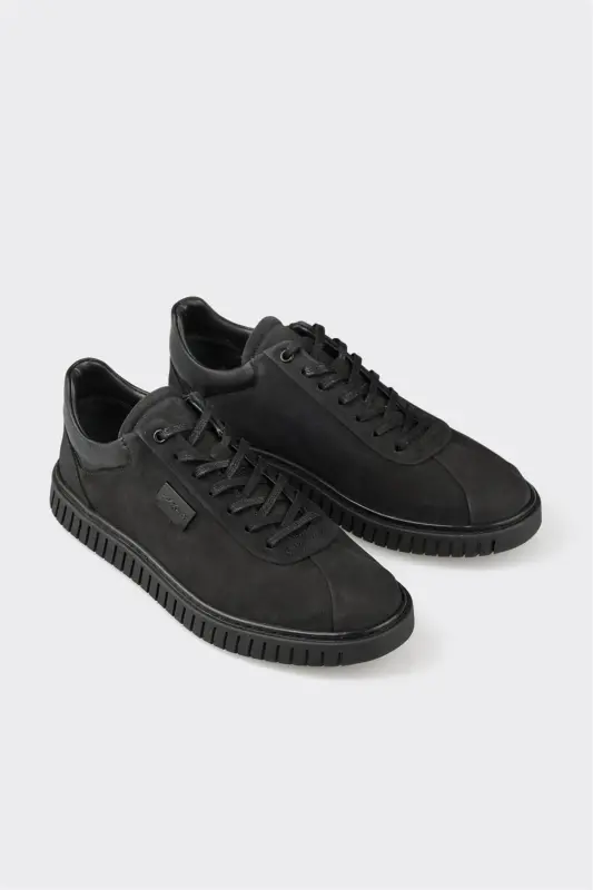 Black Leather Men's Casual Shoes - 2
