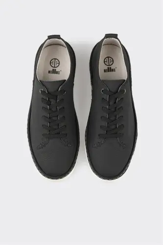 Black Leather Men's Casual Shoes - 4