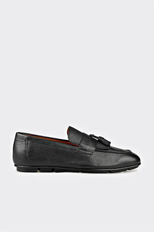 Black Leather Men's Casual Shoes - 1