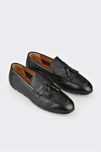Black Leather Men's Casual Shoes - 2