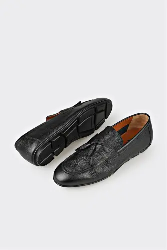 Black Leather Men's Casual Shoes - 3