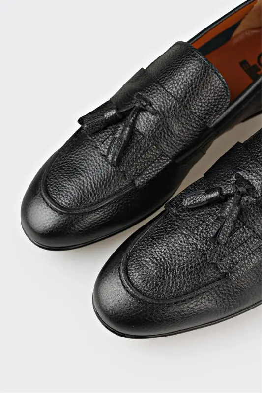 Black Leather Men's Casual Shoes - 5
