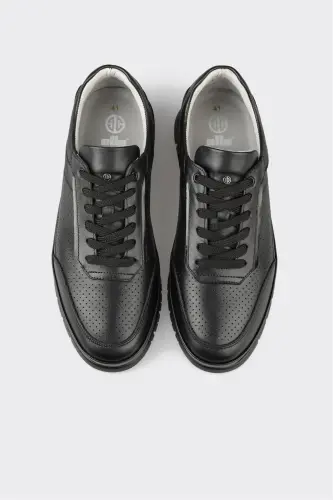 Black Leather Men's Casual Shoes - 4