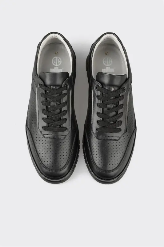 Black Leather Men's Casual Shoes - 4