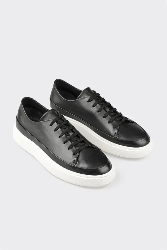 Black Leather Men's Casual Shoes - 2