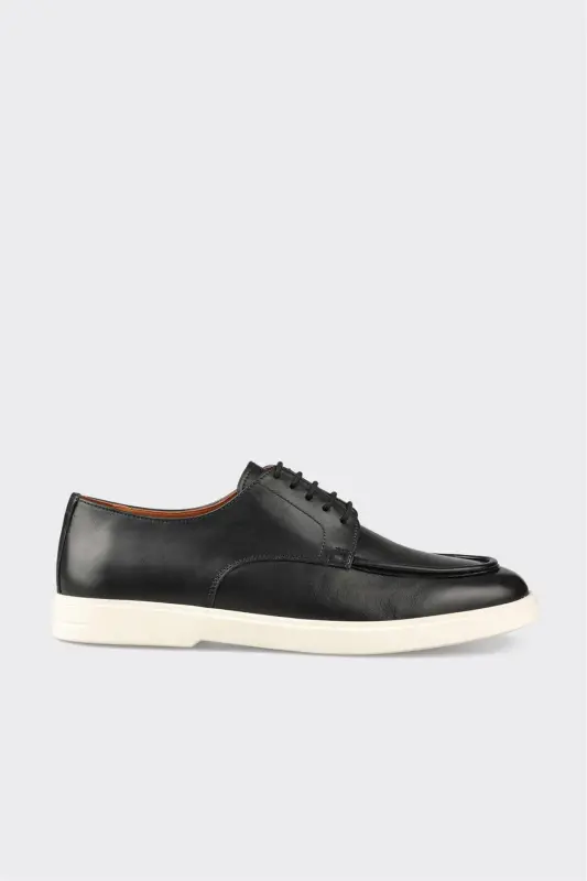 Black Leather Men's Casual Shoes - 1