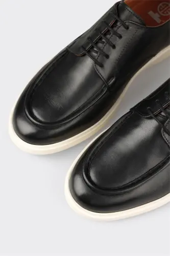 Black Leather Men's Casual Shoes - 5