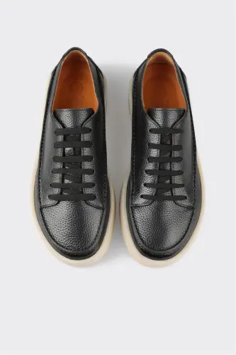 Black Leather Men's Casual Shoes - 4