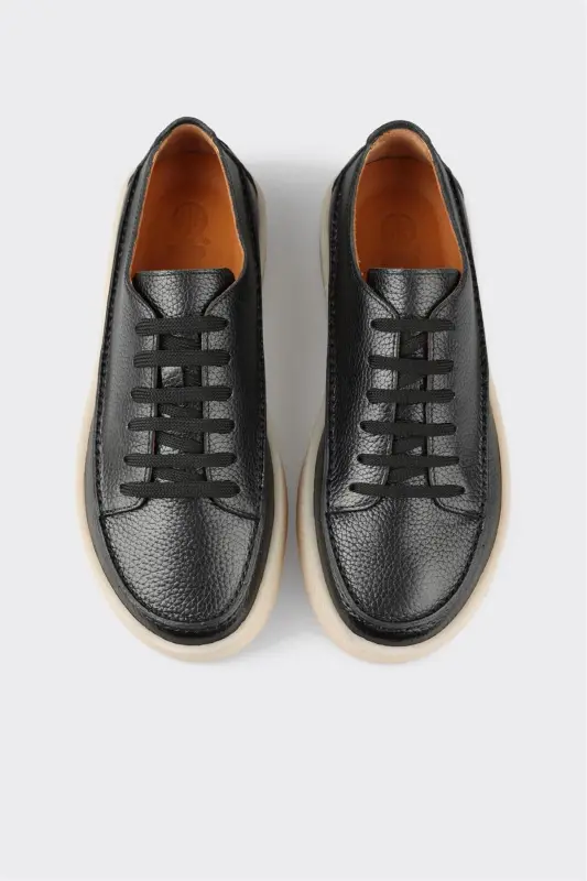 Black Leather Men's Casual Shoes - 4