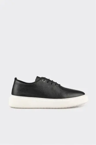 Black Leather Men's Casual Shoes - 3