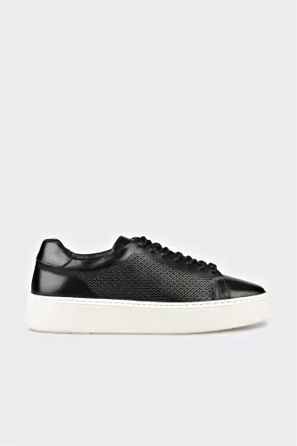 Black Leather Men's Casual Shoes - 1