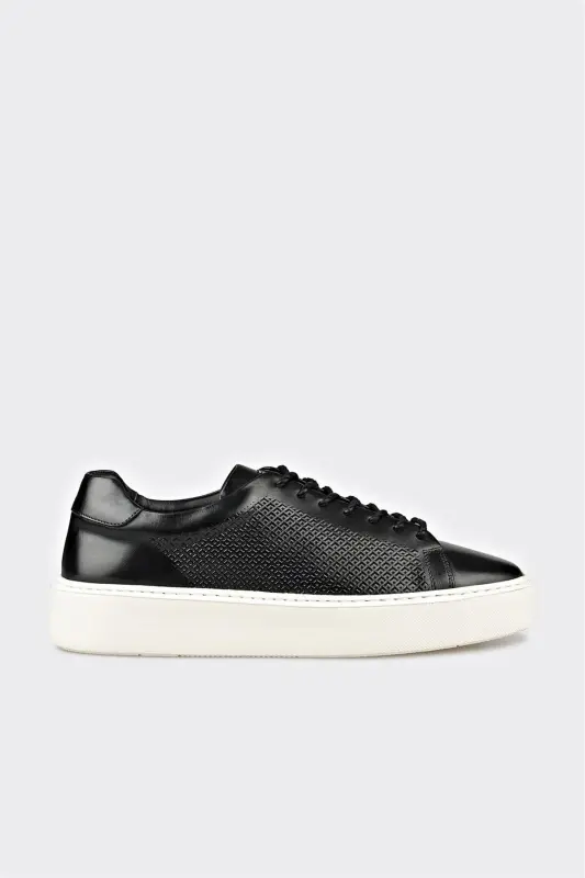 Black Leather Men's Casual Shoes - 1