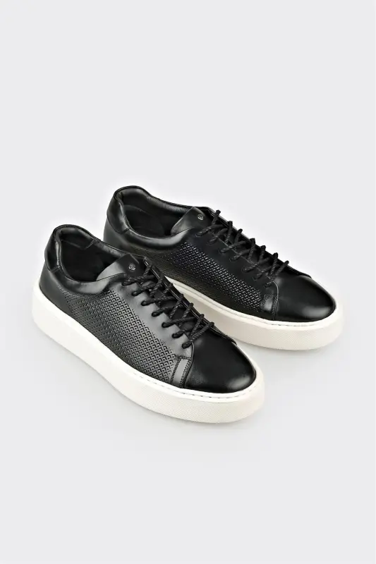 Black Leather Men's Casual Shoes - 2