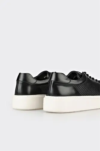 Black Leather Men's Casual Shoes - 5