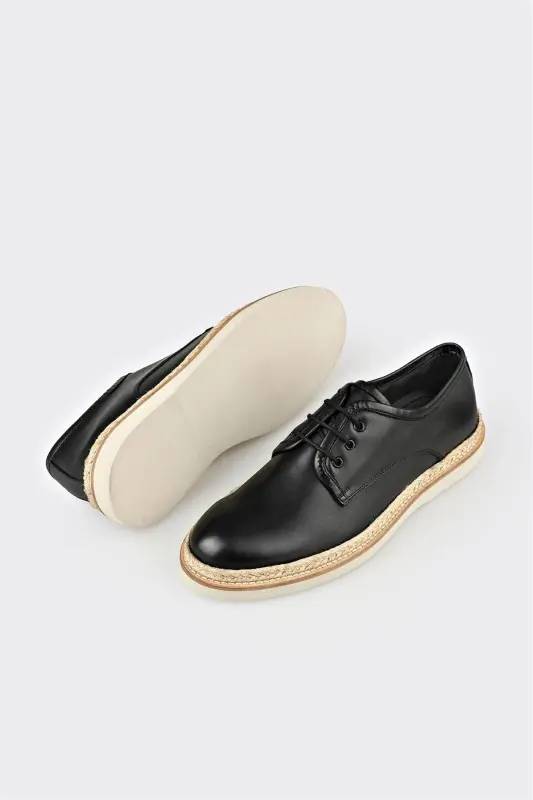 Black Leather Men's Casual Shoes - 3