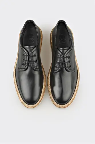 Black Leather Men's Casual Shoes - 4