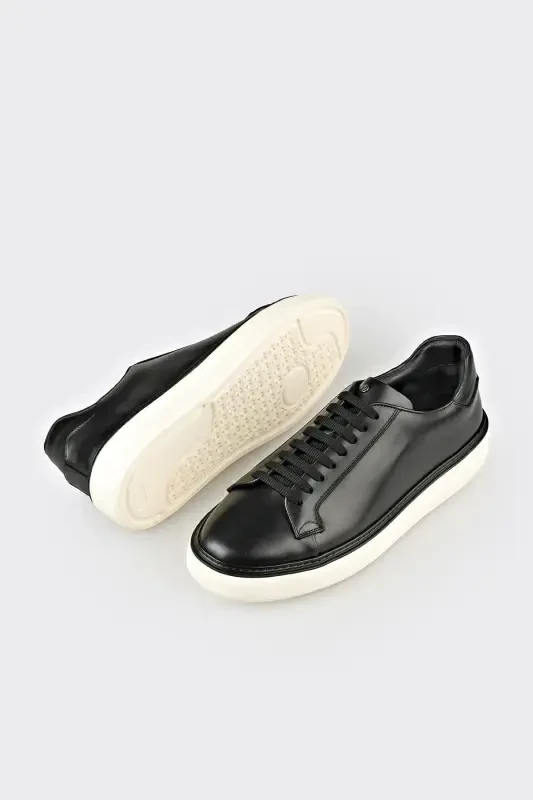 Black Leather Men's Casual Shoes - 3