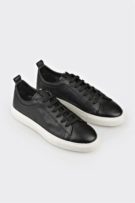 Black Leather Men's Casual Shoes - 2