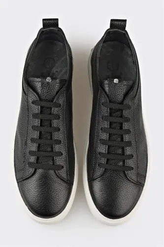 Black Leather Men's Casual Shoes - 4
