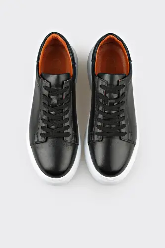 Black Leather Men's Casual Shoes - 4