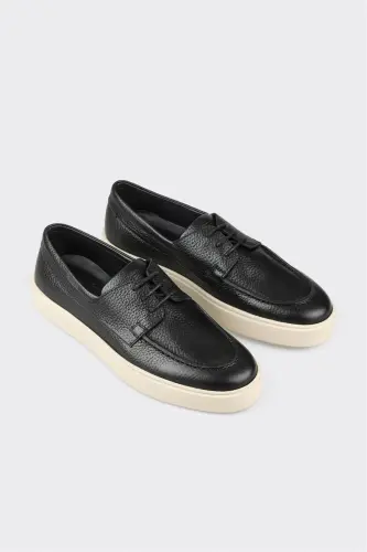 Black Leather Men's Casual Shoes - ELLE SHOES (1)