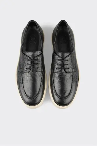 Black Leather Men's Casual Shoes - 4
