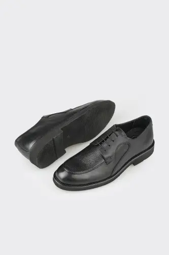 Black Leather Men's Casual Shoes - 3