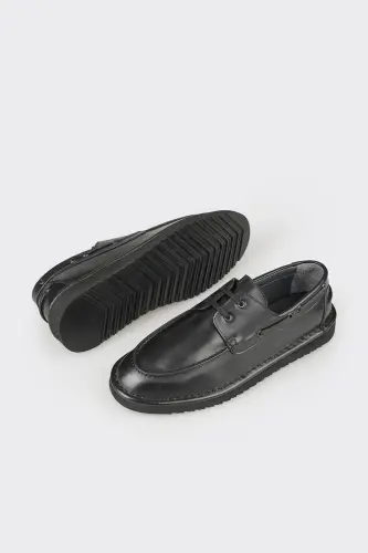 Black Leather Men's Casual Shoes - 3