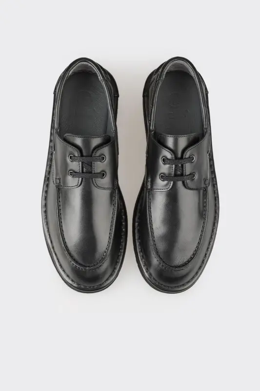 Black Leather Men's Casual Shoes - 4