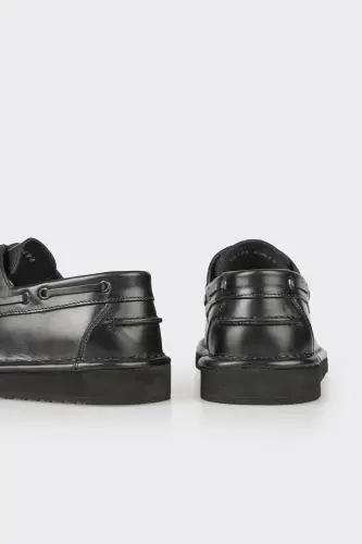 Black Leather Men's Casual Shoes - 5