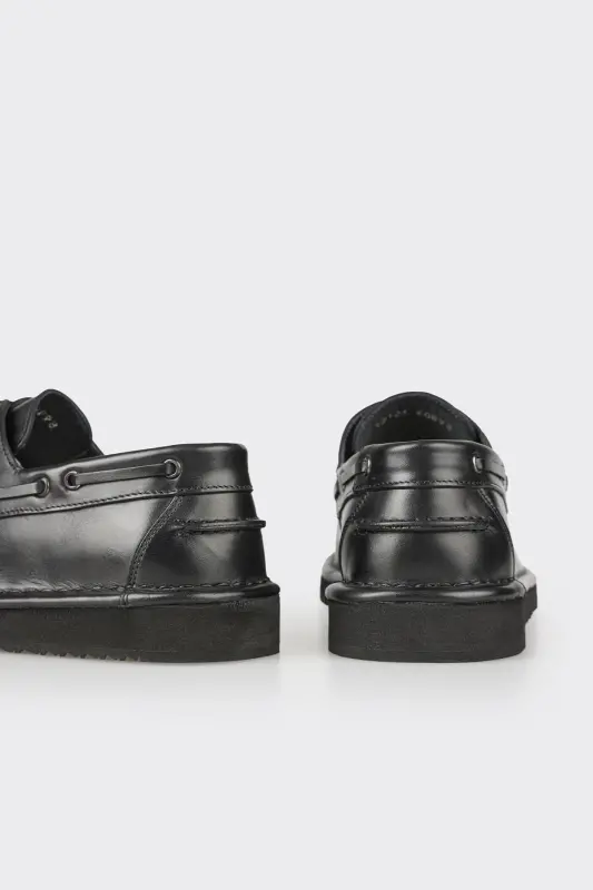 Black Leather Men's Casual Shoes - 5