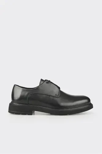 Black Leather Men's Casual Shoes - 1