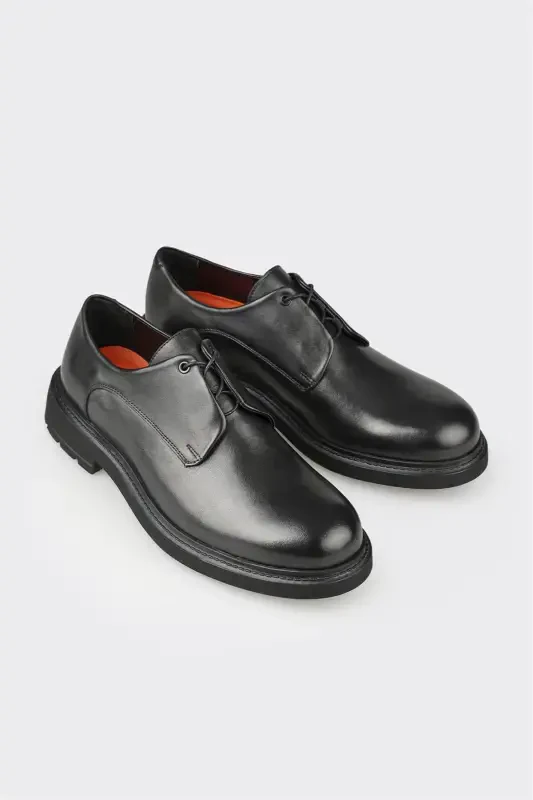 Black Leather Men's Casual Shoes - 2