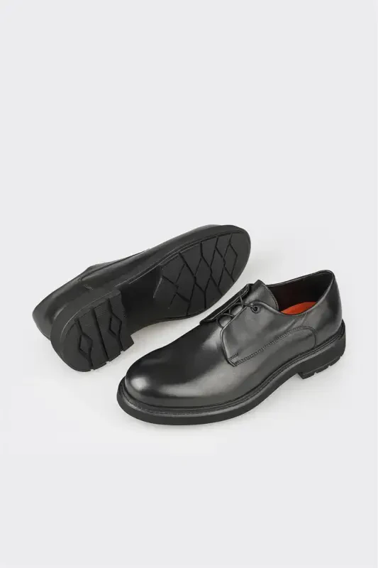 Black Leather Men's Casual Shoes - 3