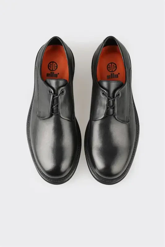 Black Leather Men's Casual Shoes - 4