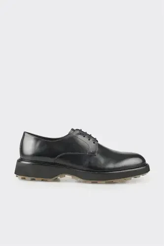 Black Leather Men's Casual Shoes - 1