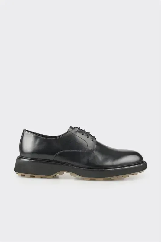 Black Leather Men's Casual Shoes - 1