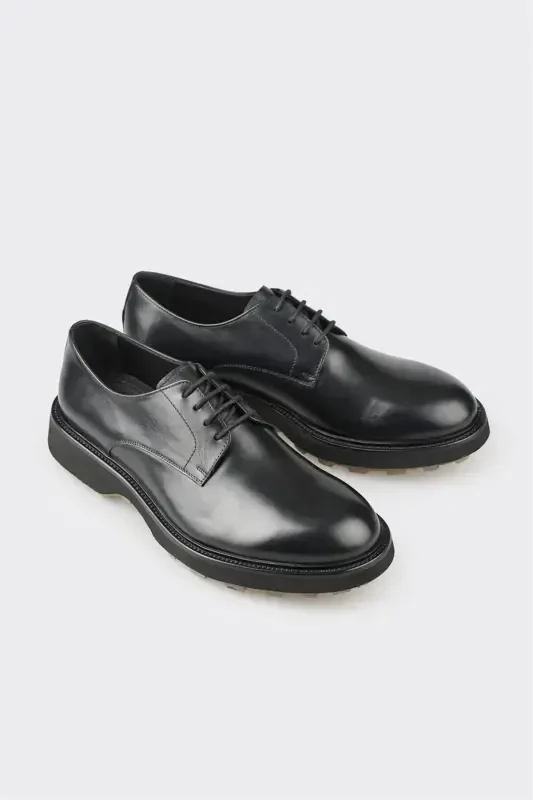 Black Leather Men's Casual Shoes - 2