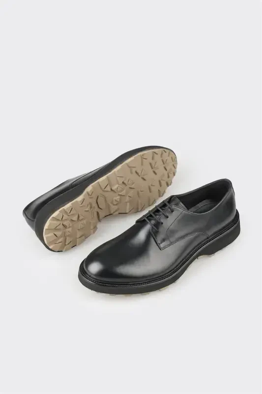 Black Leather Men's Casual Shoes - 3