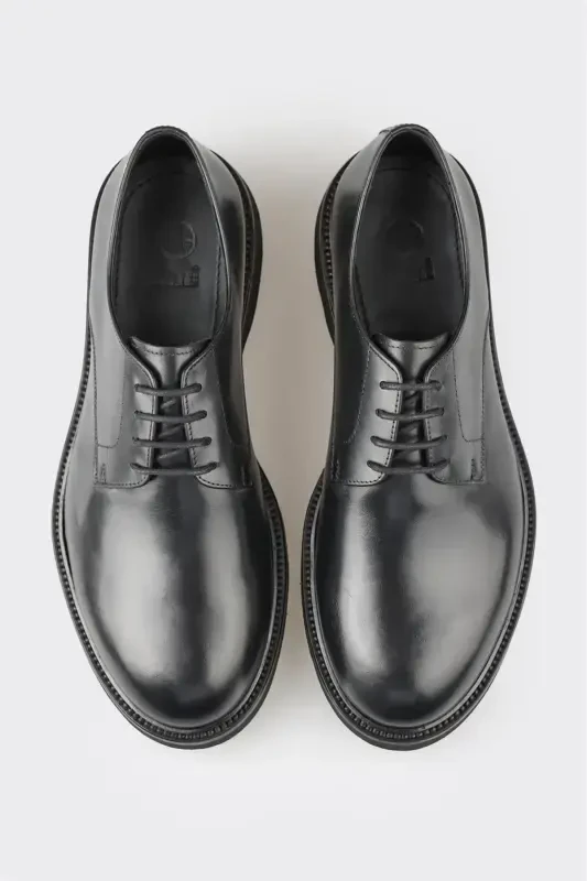 Black Leather Men's Casual Shoes - 4