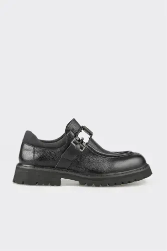 Black Leather Men's Casual Shoes - 1