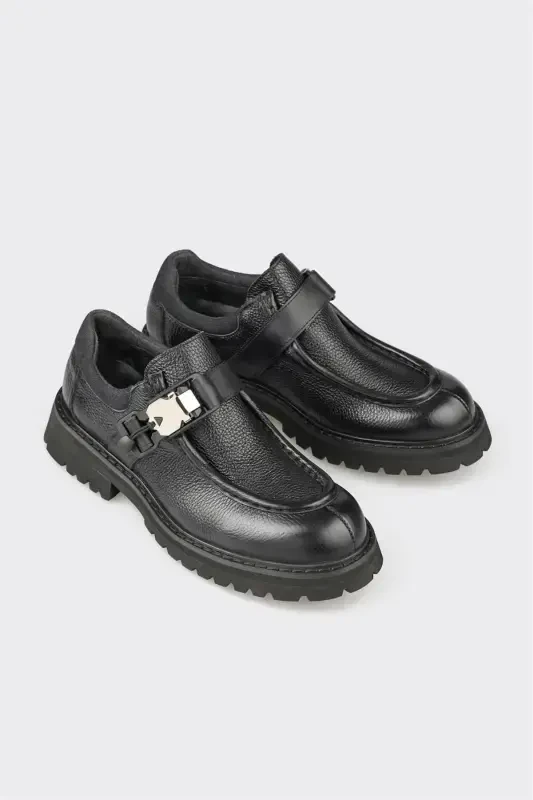 Black Leather Men's Casual Shoes - 2