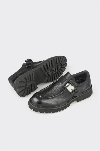 Black Leather Men's Casual Shoes - 3