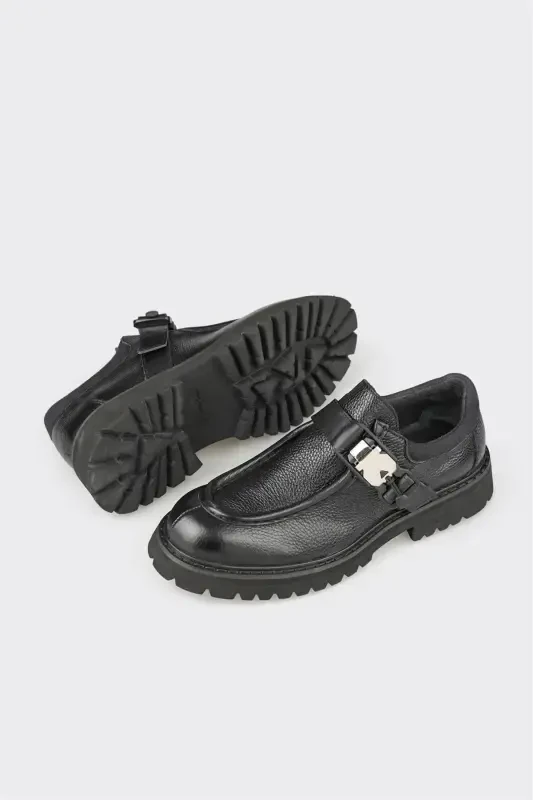 Black Leather Men's Casual Shoes - 3