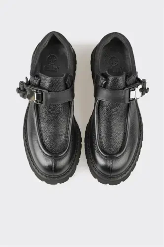 Black Leather Men's Casual Shoes - 4
