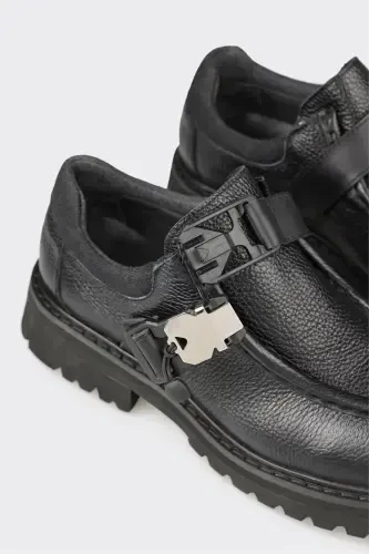 Black Leather Men's Casual Shoes - 5